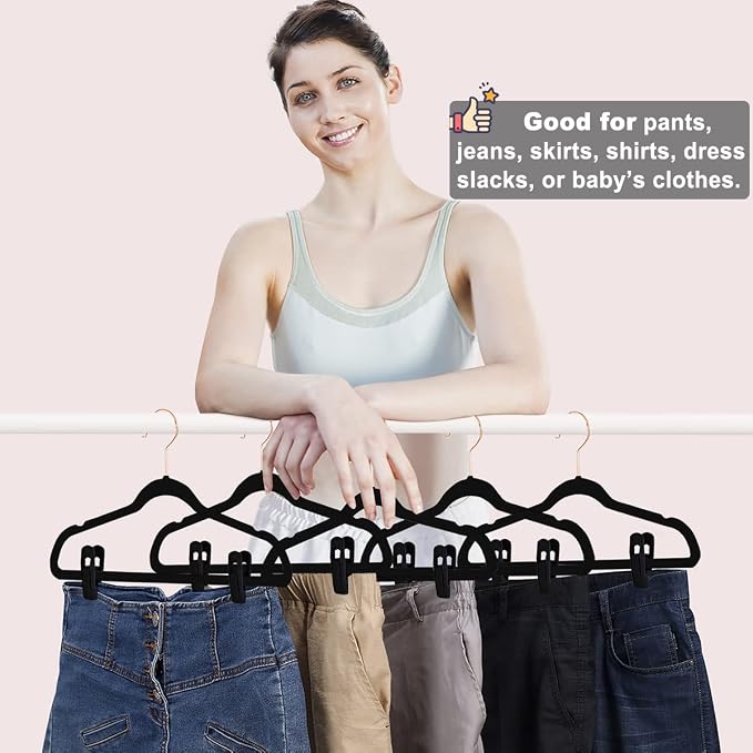 TOFIIGREM Black Velvet Hangers Clips 40 PCS, Pants Hangers Velvet Clips Easily Add to Velvet Hanger, Skirt Suit Pants Clothes Velvet Hangers, Baby Kids Hangers Clips - Image 3