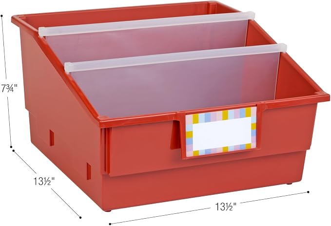 Really Good Stuff Picture Book Classroom Library Bins with Dividers, 6-Pack | Clay, 13.5 in W x 13.5 in D x 7.75 in - Image 4