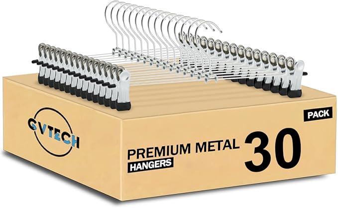 GVTECH Clip-On Pants Hangers, [30 Pack] Non-Slip Pants Clips, Wrinkle-Free Rubber Clips, Stainless Steel Hangers with Swivel Hook for Skirts and Jeans (30, 40 CM) by Unknown