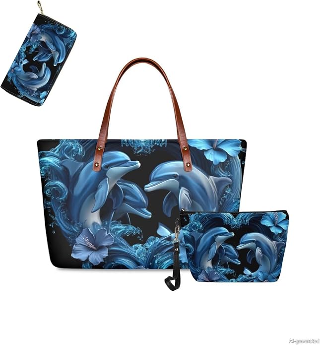 GIFTPUZZ Women Top Handle Bags Handbags with Zipper Leather Wallet Cash Card Phone Holder and Makeup Bag Set 3pcs - Image 5