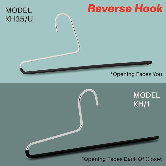 Mawa by Reston Lloyd Reverse Hook Trouser Series Non-Slip Space-Saving Clothes Hanger with Single Rod for Pants, Style KH/35U, Set of 10, Silver - Image 3