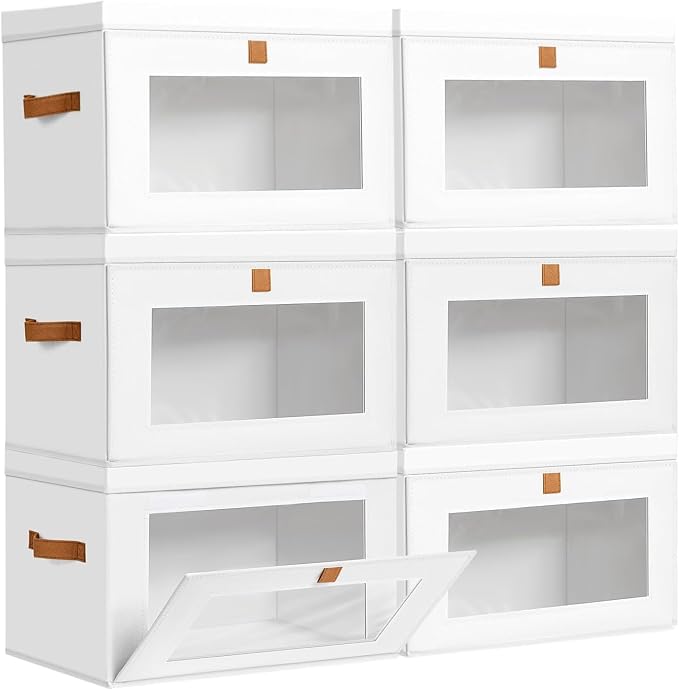 DIMJ Storage Bins with Lids - 6 Pack Large Fabric Closet Organizer with Window & Handles, Collapsible Decorative Storage Boxes for Shelves Under Bed, Books Clothes Blankets Sweaters Organization by DiMJ