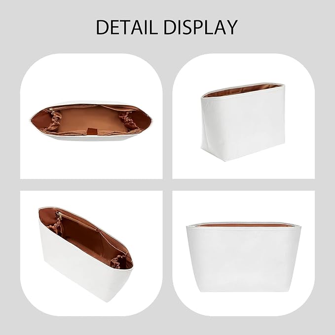 Laptop Sleeves Purse Organizer Insert for Coach City Tote 33, Lightweight Dupont Paper Tote Bag Organizer Storage Dividers with Cup Holder, 7 Pockets Bag Insert with Zipper,White-Brown - Image 9