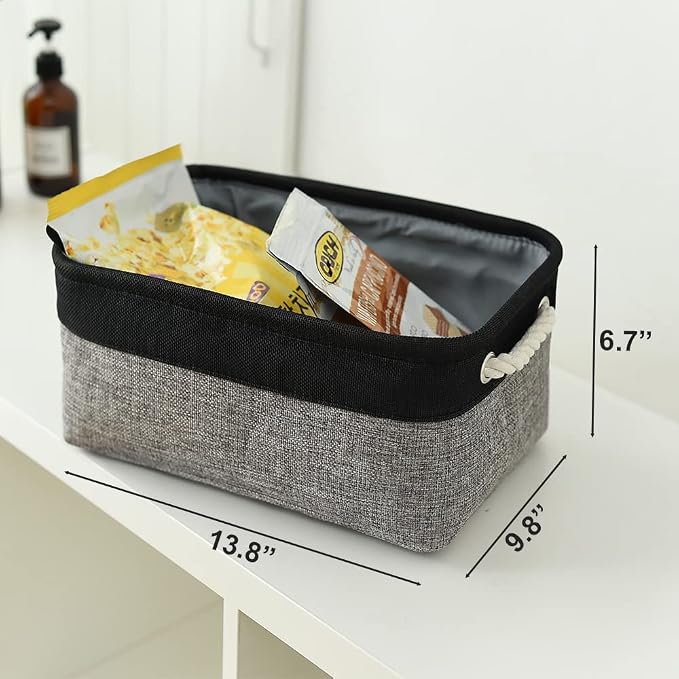 Storage Basket for Organizing - 14x10x7 inch Medium 3 Pack Collapsible Storage Bin for Shelves with Rope, Fabric Storage Cubes for Organizer Cloth Gift Toy Closet (Black & Grey) - Image 5