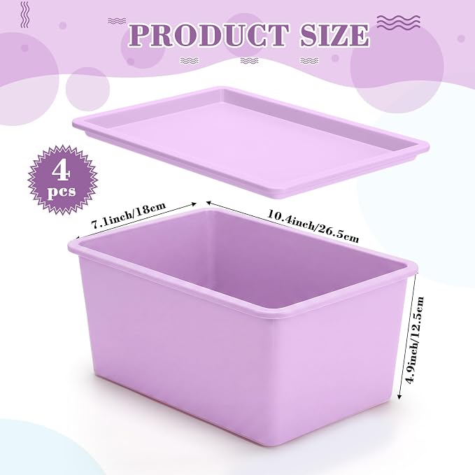 4 Pcs Storage Bins with Lids, Dark Purple, Light Purple, Small | Plastic Stackable Organizing Containers, Heavy Duty Storage Boxes for Classroom Room Shelves, Christmas Ornaments Baskets - Image 2