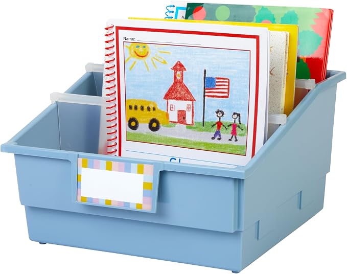 Really Good Stuff Picture Book Classroom Library Bins with Dividers, 6-Pack | Smoke Blue, 13.5 in W x 13.5 in D x 7.75 in - Image 2