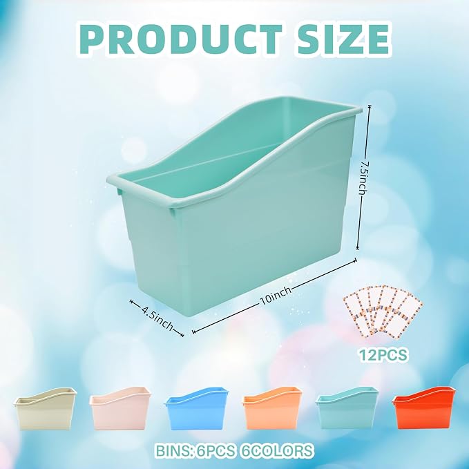 6 Pack Plastic Book Bins Magazine Holders, Pastel | Durable Plastic Binder Holders & Vertical Desktop Storage Baskets Organizers for Home, Office, Study Room & Stationery - Image 2