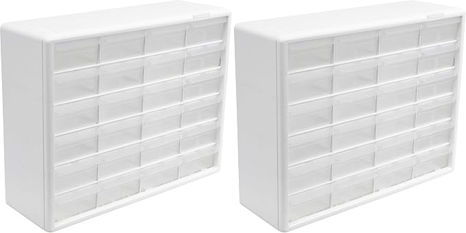 Akro-Mils 24-Drawer Plastic Drawer Storage Cabinet for Garage Organization, Bead Organizer, Building Bricks Storage, Teacher Toolbox, Makeup Organizer, 20-Inch W x 6-Inch D x 16-Inch H, 10124 White by Akro-Mils