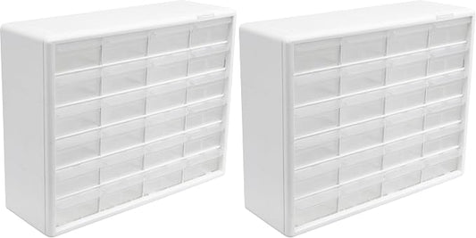 Akro-Mils 24-Drawer Plastic Drawer Storage Cabinet for Garage Organization, Bead Organizer, Building Bricks Storage, Teacher Toolbox, Makeup Organizer, 20-Inch W x 6-Inch D x 16-Inch H, 10124 White by Akro-Mils