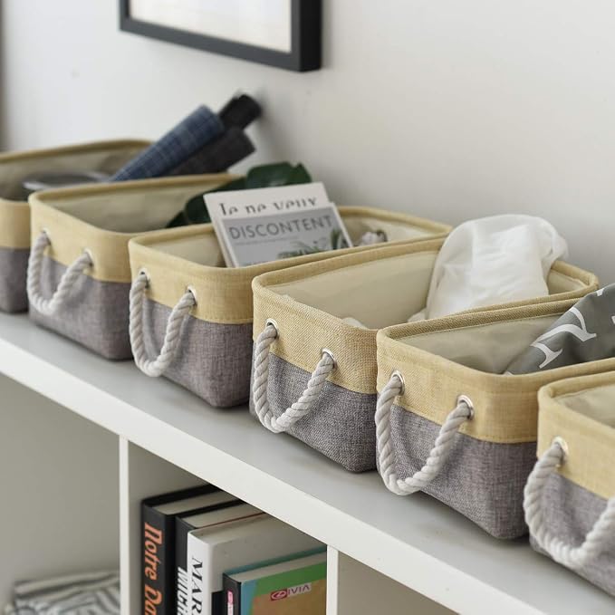 Storage Baskets for Organizing - 11.8x7.8x5.2 inch Small 6 Pack Storage Bins for Shelve, Farbic Storage cubes Organizer for Baby Toys Nursery (Gold & Grey) - Image 6