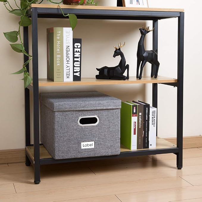 File Organizer Box - Set of 4 Collapsible Decorative Linen Filing Storage Hanging File Folders with Lids Office Cabinet Letter/Legal Size Grey 17.1x14x11.1 inch - Image 3