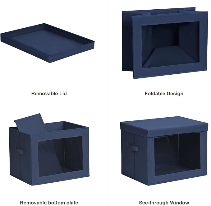 Stackable Storage Bins with Lids - Large Storage Box with Lids, Foldable Closet Boxes for Organizing, Wardrobe Clothes Organizer with Window, Cubes Bins for Living Room, 3 Pack, Navy Blue - Image 7