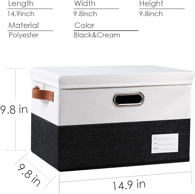 Foldable Storage Bins with Lids [3-Pack] Fabric Collapsible Storage Boxes Baskets Cubes Containers with Handles for Closet Living Room Bedroom (Black & White 14.9x9.8x9.8'') - Image 3