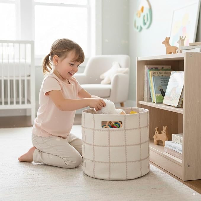 Storage Bins for Kids Nursery Bin Organizer (13"x12") Laundry Basket for Closet, Decorative Floor Storage Basket Canvas Fabric Storage Basket (Mesh - Pecan) - Image 5