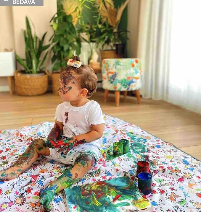 Waterproof High Chair Splat Mat – Machine Washable Floor & Table Protector for Baby Feeding, Art & Crafts, Outdoor Use (Family, 114x118 Inch) - Image 2