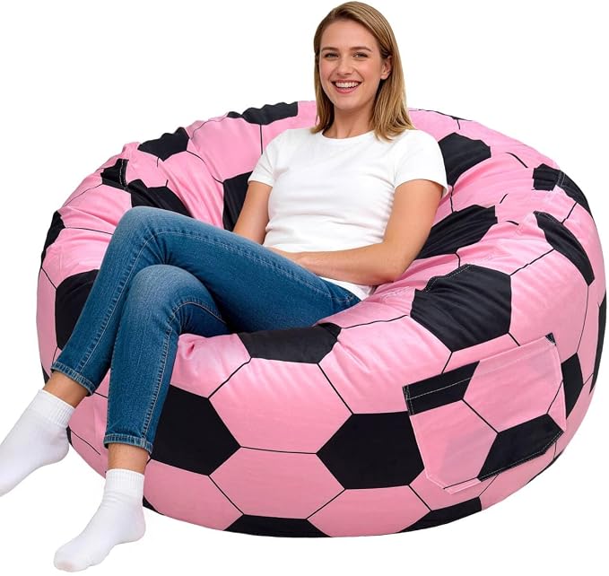 Lukeight Soccer Bean Bag Chair for Teens and Adults, Memory Foam Filled Floor Lounger, Washable Velvet Cover with Inner Liner, Beanbag Chair with Filling for Gaming and Reading, XXX-Large 42"D x 23"H by Lukeight