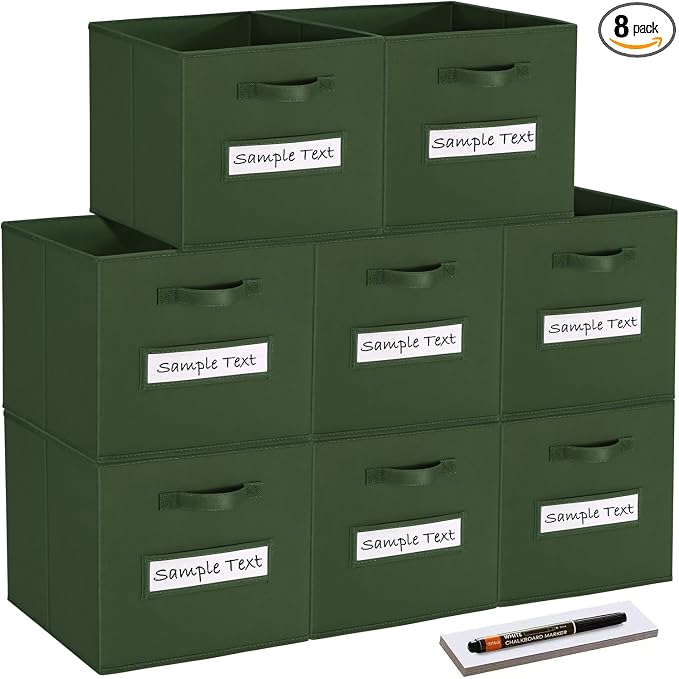Fabric storage cubes (8 Pack) 13 Inch Cube Storage Bin, cube organizer bins with 8 Labels Window Cards & a Pen, Foldable cube organizer bins and Storage Box, Dark Green by Artsdi