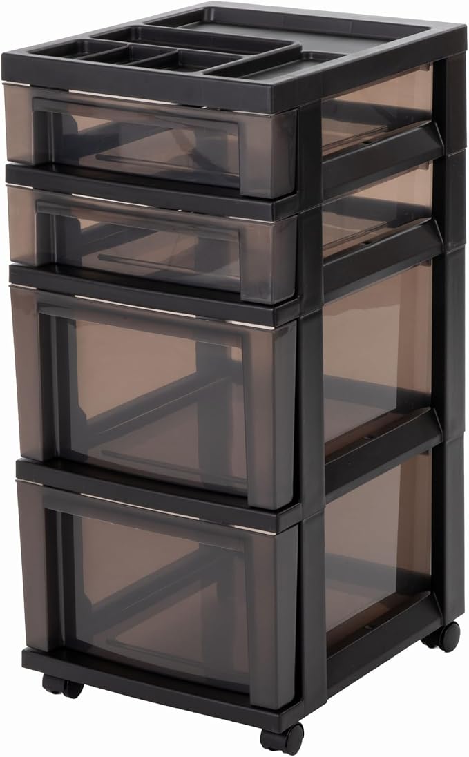IRIS USA 4-Drawer Rolling Storage Cart with Wheels, Black/Gray | Keep classroom supplies, teacher essentials, craft materials, and learning tools organized with easy-access drawers. by IRISUSA