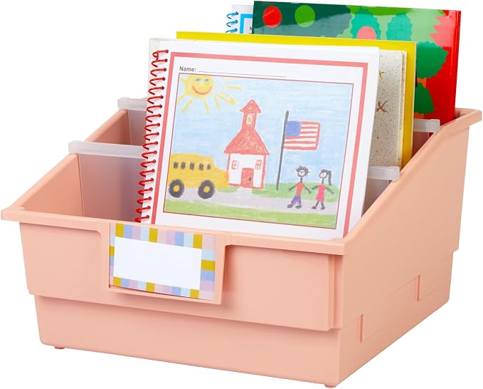 Really Good Stuff Picture Book Classroom Library Bins with Dividers, 6-Pack | Peach, 13.5 in W x 13.5 in D x 7.75 in - Image 2