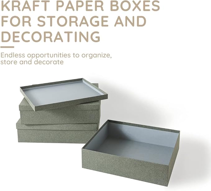Soul & Lane - Gray Kraft Decorative Storage Boxes with Lids, Set of 3 | Paper Document Storage Box Set for Photos, Albums and Keepsakes, Large Cardboard Memory Organizers for Home Decor - Image 2