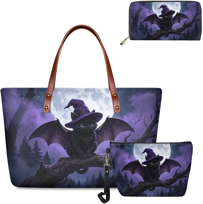 GIFTPUZZ Women Top Handle Bags Handbags with Zipper Leather Wallet Cash Card Phone Holder and Makeup Bag Set 3pcs - Image 4