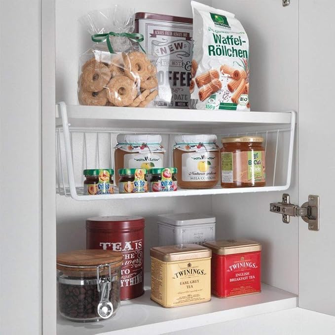 Modern Home Under Shelf Wire Storage Baskets – Hanging Organizer Rack for Cabinet, Pantry, or Closet – White Metal Basket for Kitchen, Towels, or Office – No Tools Required (Set of 2 15") - Image 6