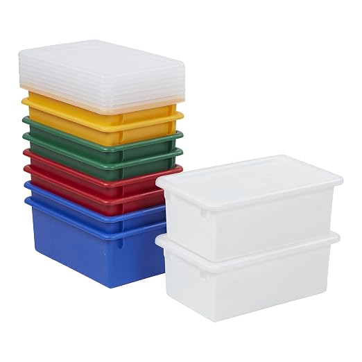 ECR4Kids Cubby Storage Bin with Lid, Multipurpose Organization, Assorted, 10-Piece | Durable plastic, GREENGUARD Gold Certified, 7 quart capacity, lightweight & nestable, easy-lift lids, classroom/home use by ECR4Kids