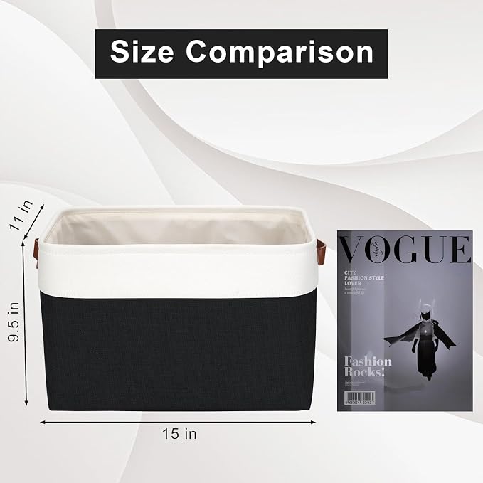 Storage Bins Large Fabric Storage Baskets for Shelves 3 Pack, Decorative Linen Closet Baskets with Handles for Organizing, Shelf, Clothes, Home, Office, 15x11x9.5Inches (Black&White) - Image 3