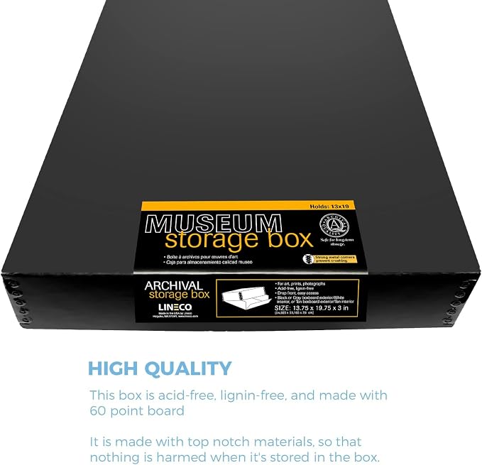 Lineco Museum Archival Storage Box, Drop Front, 13.75x19.75x3 in, Black | Acid-Free with Metal Edge, Preserves Picture Longevity, Organize Photos, Newspapers, Prints, Documents, Crafts, DIY - Image 6