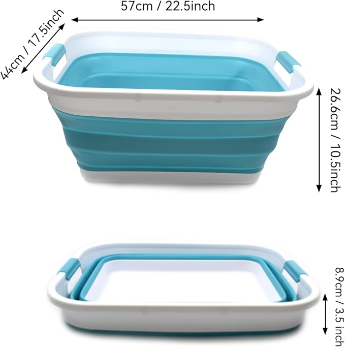 SAMMART 41L (10.8 gallon) Collapsible Plastic Laundry Basket-Foldable Pop Up Storage Container/Organizer-Portable Washing Tub-Space Saving, Water capacity: 32L (8.4 gallon) (Rectangular, Bright Blue) - Image 3