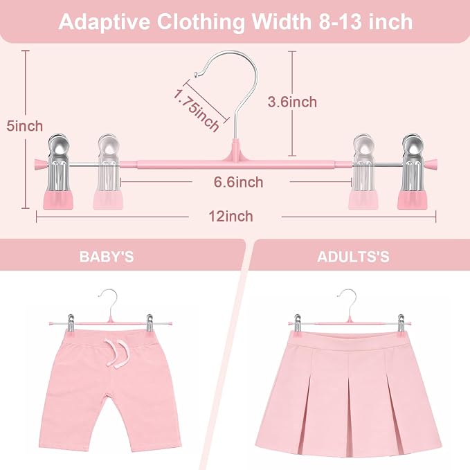 POZEAN Pants Hangers with Clips for Women 50 Pack, 12Inch Adjustable Heavy Duty Skirt Hangers, Space Saving Non-Slip Shorts Jeans Trousers Clothes Hangers, Pink - Image 5