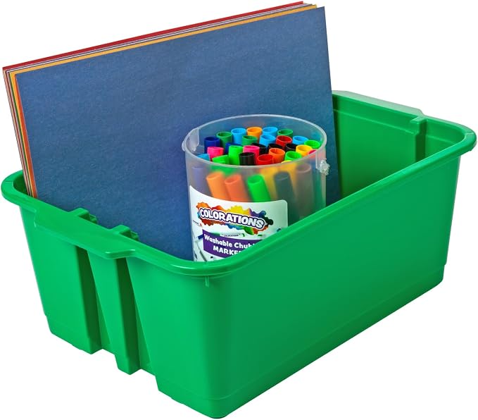 Really Good Stuff Stacking Bins, 14" x 10" x 5.75"-12-Pack, Green | Stackable Storage Plastic Bins for Classroom Organization, Home Storage, Office & Hospital Supplies - Image 4
