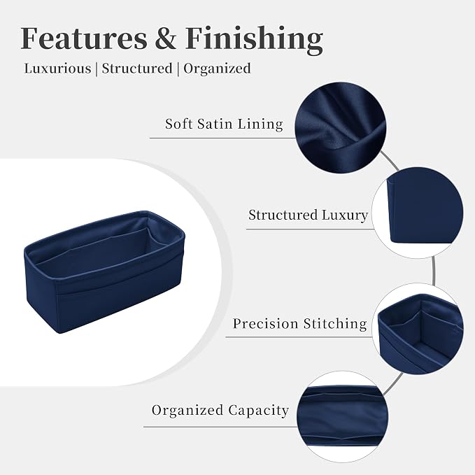 Satin Purse Organizer for Birkin 30, Blue nuit | Sellier Style, Tailored Fit, Multiple Pockets, Lightweight Satin, Ideal for Travel, Shopping, and Daily Use - Image 4