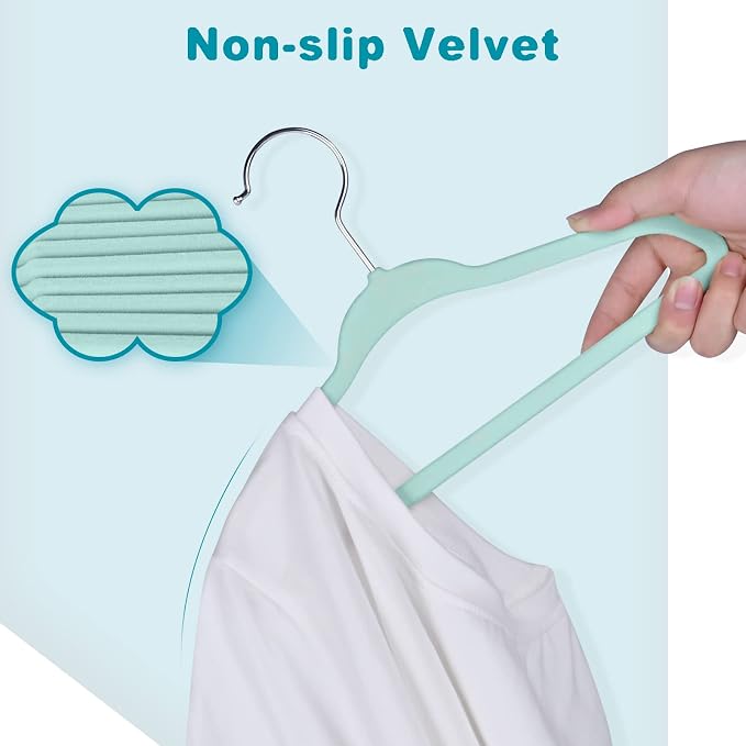 BAGAIL50 Pack Kids Velvet Hangers 14” Inch Children's Clothes Hangers Non-Slip Baby Hangers for Infant/Toddler (Mint) - Image 4