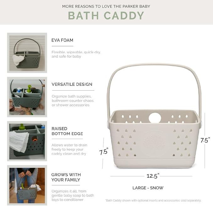 Parker Baby Co. Quick-Dry Bath Caddy Organizer with Handle - Snow, Large | BPA-free, food-grade shower caddy & bath organizer that stores toys and bath supplies in a sturdy, easy-carry handle design - Image 4