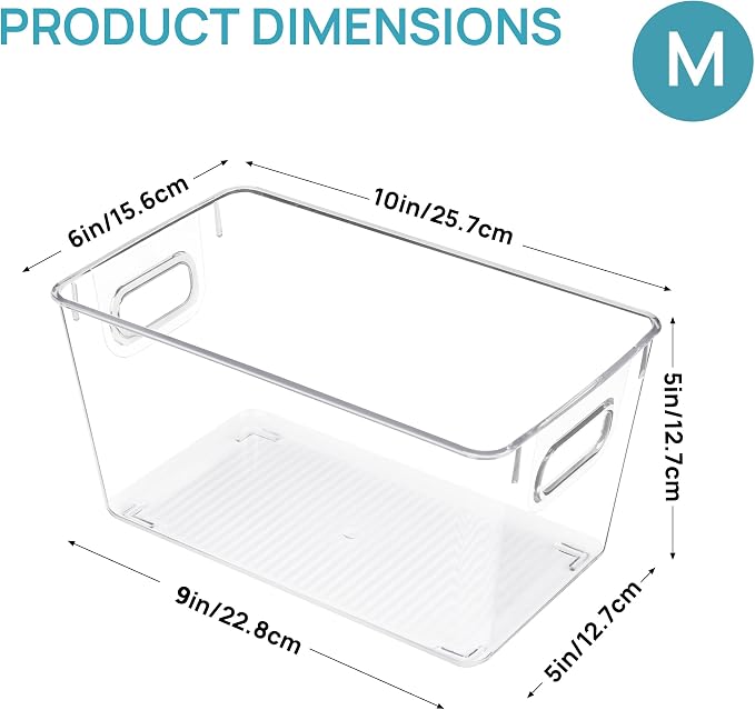 Vtopmart 2 Pack Clear Storage Bins, Pantry Cabinet Organizer Bins, Medium | Plastic Pantry Storage Bins with Handle, Storage Containers for Fridge, Cabinet, Kitchen, Countertops, Cupboard, Freezer - Image 2