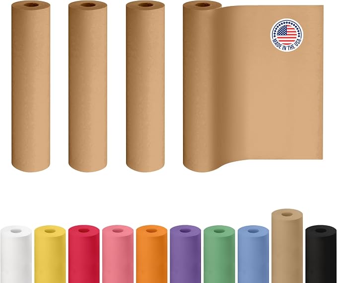 Brown Paper Roll 24" x 1800" (150 feet), Pack of 4 - USA-Made Brown Packing Paper 50lb Thickness for Moving, Shipping, Crafts/Arts - 100% Recycled Natural Wrapping Material by IDL Packaging by IDLPackaging