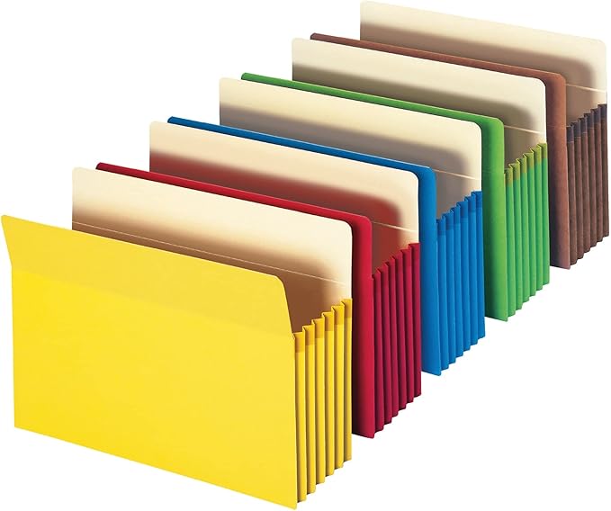 Smead File Pocket, Straight-Cut Tab, 5-1/4" Expansion, Letter Size, Assorted Colors, 5 per Pack (73836) by SMEAD