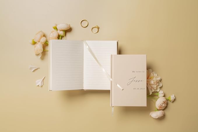 Personalized Wedding Book Set with Guestbook Vow Books (Design 1) - Custom Large 11.5 x 8.5 Guest Signin Book, 5.75 x 4 Vow Books for Marriage Ceremony Reception, Gift for Engaged Couple, Oats - Image 5
