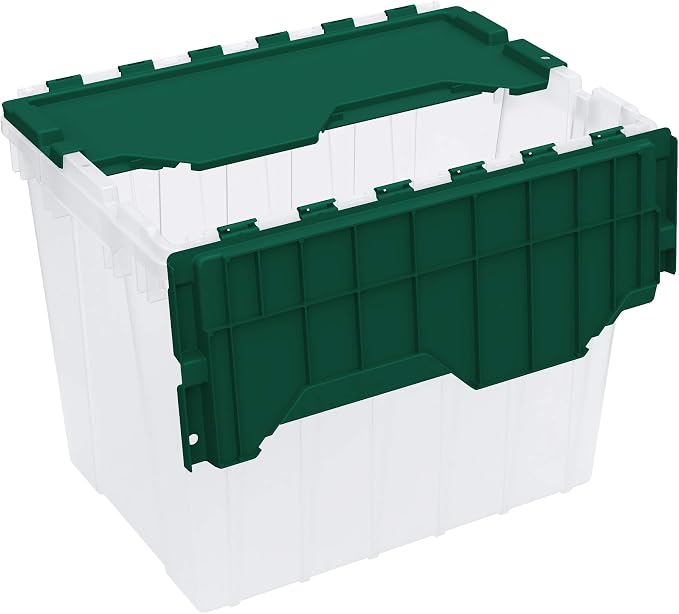 Akro-Mils KeepBox 18 Gallon Storage Container, Nesting and Stackable Plastic Storage Box with Lid Attached, Clear Tote for Garages, Closets, and Moving, 21" x 15" x 17", Clear/Green - Image 9