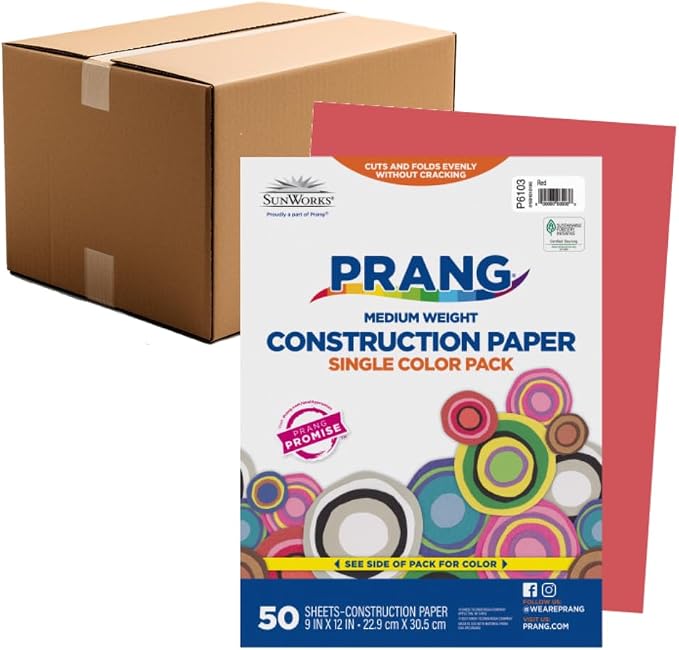 Prang Construction Paper, 9" x 12", Red, 50/Pack, 50 Packs | Formerly SunWorks, Class Pack, 2500 Sheets Total, P6103 by Prang