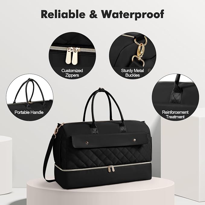 Weekender Bags for Women, Large Travel Duffel Bag with Shoe Compartment, Carry on Overnight Bag with Toiletry Makeup Bag, Gym Duffel Bag Travel Tote Bag for Travel Gym Camping Hospital, Black - Image 7