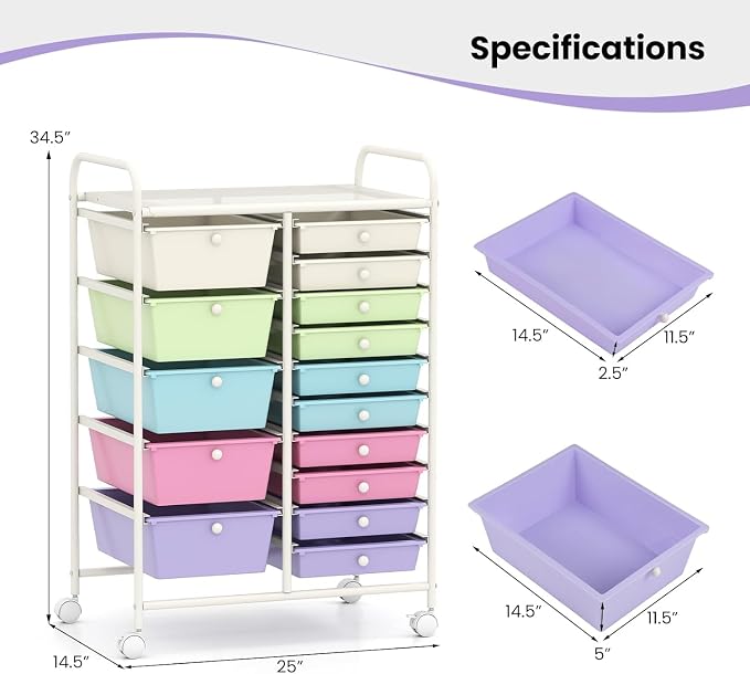 DREAMADE Rolling Storage Cart with 15 Drawers, Utility Cart, Ice Cream | Mobile Craft Cart with Lockable Wheels for Art Supplies, Paper, Scrapbook & Office Storage in Home, Living Room & Study - Image 2