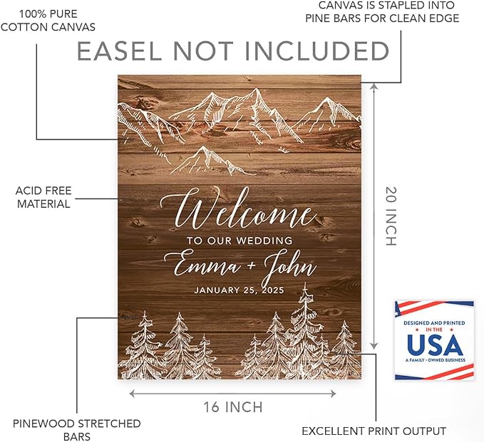 Andaz Press Custom Large Canvas Wedding Guest Book Alternative, 16 x 20 Inches, Rustic Wood White Forest Vertical Personalized Sign Our Canvas Guest Book Signs For Wedding Rustic Woodland Theme Events - Image 2