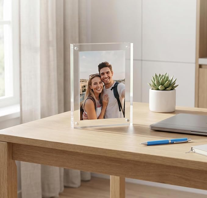 Meetu Acrylic Picture Frame 4x6 Tabletop Photo Frame Magnetic Double Sided Frame Free Standing Desktop for Display Document, Certificate, Photograph, Artwork in Office Room - Image 8