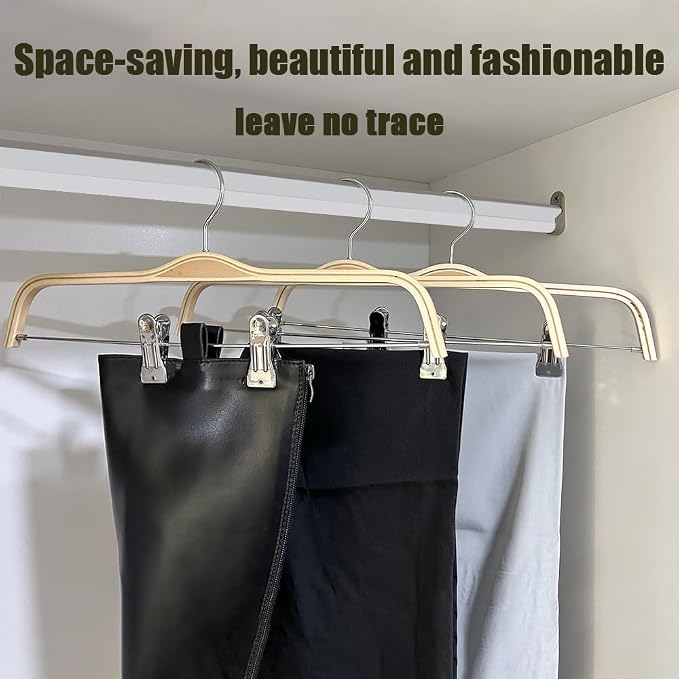30 Pack 14.5" Natural Wooden Pants Hangers, Clothes Display Wood Skirt Hanger Bottom Hangers Metal Adjustable Clips Hanger for Slacks, Jeans, Shorts - Image 6