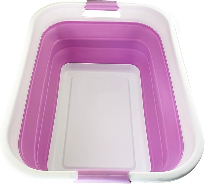 SAMMART 41L (10.8 gallon) Collapsible Plastic Laundry Basket - Foldable Pop Up Storage Container/Organizer - Portable Washing Tub - Space Saving Hamper/Basket (Rectangular, White/Pale Purple) by SAMMART