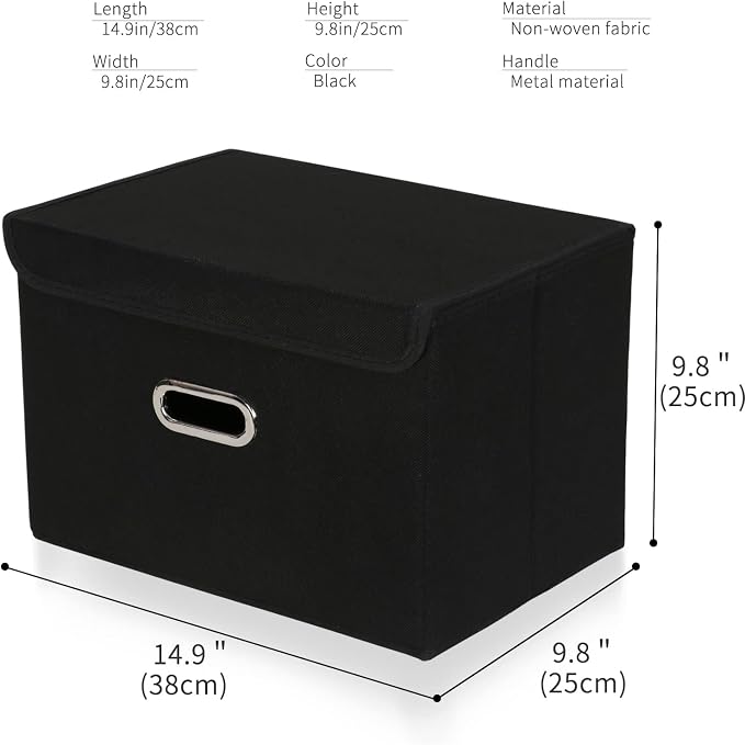Fabric Foldable Collapsible Storage Cube Bin Organizer Basket with Lid, Handles, Removable Divider for Home, Closet (Black, 6Pcs) - Image 2