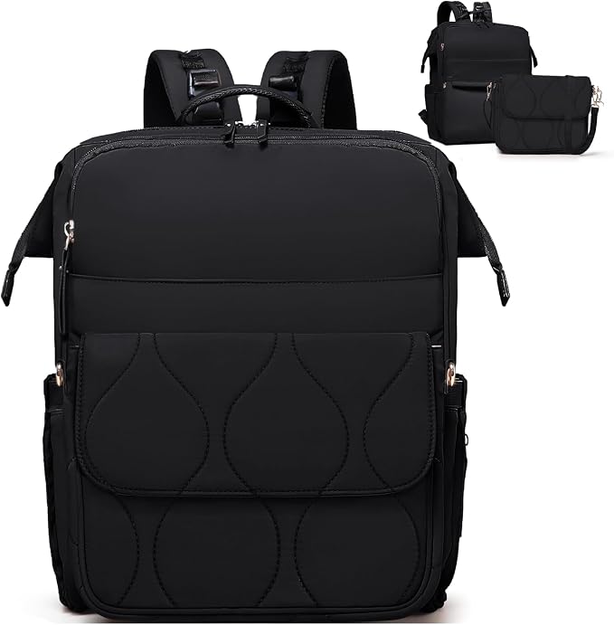 miss fong Diaper Bag Travel Diaper Backpack with Diaper Changing Pad-Black | Large Capacity ,12 Pockets Luggage Sleeve Stroller Straps Convertible Mommy Diaper Backpack for Moms Newborn Essentials by missfong