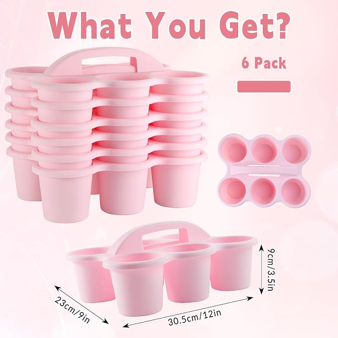 gisgfim 6 Pack Classroom Caddy Organizer with Handle, 6 Compartments, Pink | Stackable Plastic Table Caddies, 12x9x3.5 In, caddy Organizer for School Supplies, Crayons, Pencils, Crafts and Drink Cups - Image 2